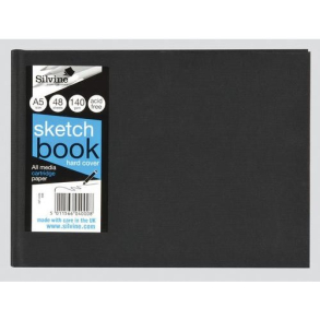 Silvine skitsebog A5, sort, hvidt papir, liggende
