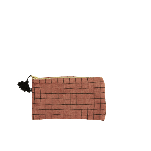 Skakternet lille stof pung, mrk koral