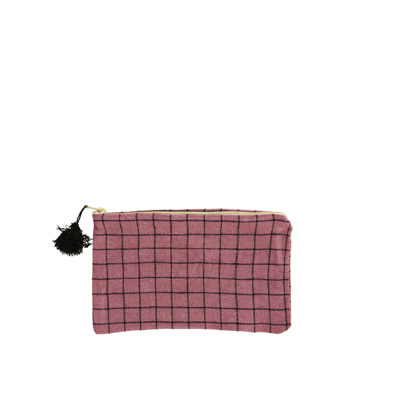 Skakternet lille stof pung, mrk rosa