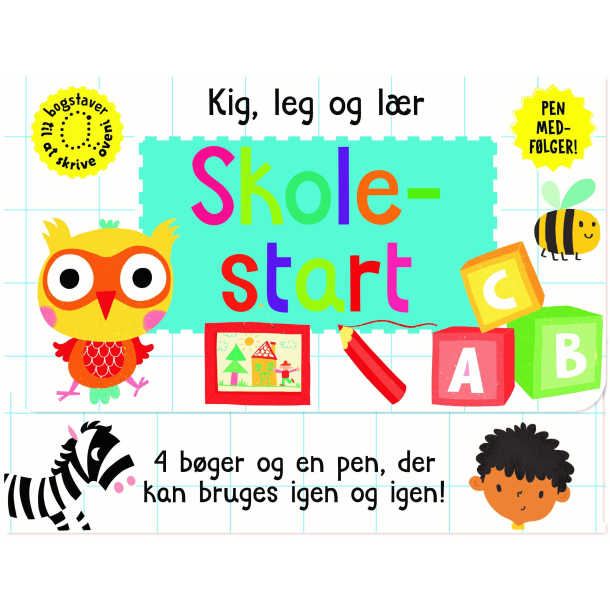 Skriv og visk ud Skolestart (kuffert med 4 bger og pen)