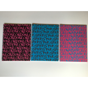 Spiralhfte, linieret, A4 - Paris/Barcelona/London