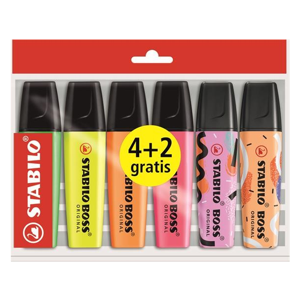Stabilo Boss overstregningstuscher, 6 stk.
