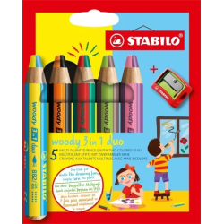 Stabilo Woody 3in1, 6 stk. + blyantspidser