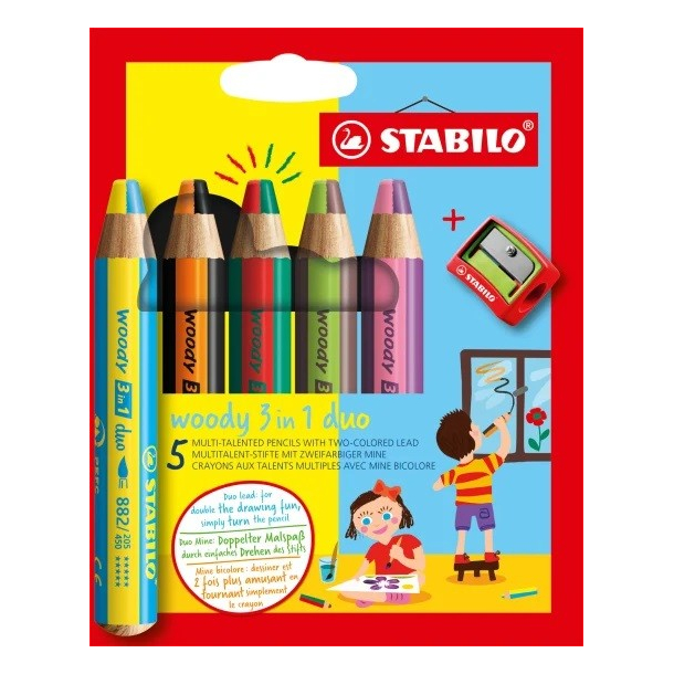 Stabilo Woody 3in1, 6 stk. + blyantspidser