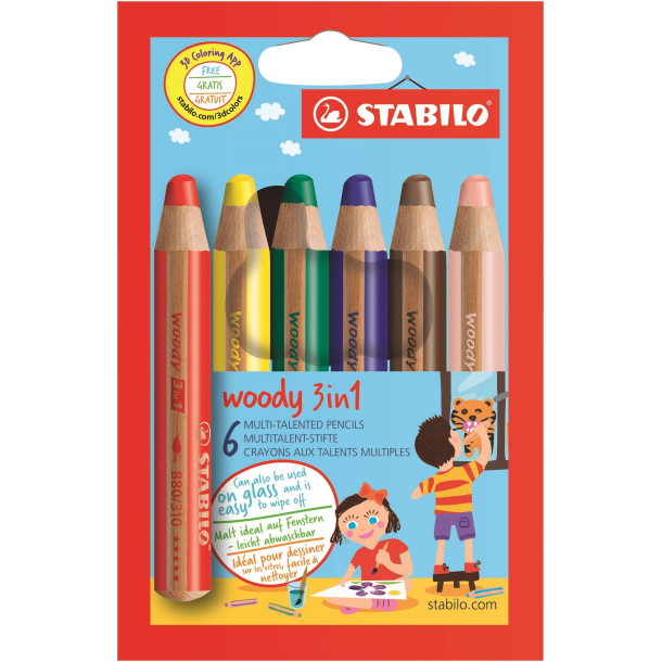 Stabilo Woody 3in1, 6 stk.