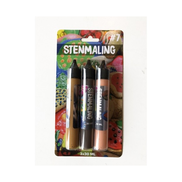 Stenmaling, 3x30 ml, beige-mrkebrun-hud
