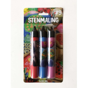 Stenmaling, 3x30 ml, rd-bl-lyserd, metallic