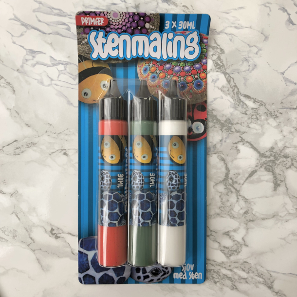 Stenmaling, 3x30 ml, Rd-grn-hvid, Primr