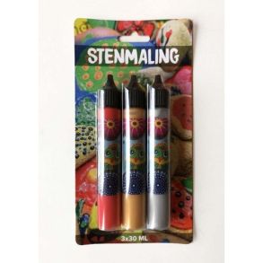 Stenmaling, 3x30 ml, rd-guld-slv