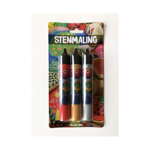 Stenmaling, 3x30 ml, rd-guld-slv