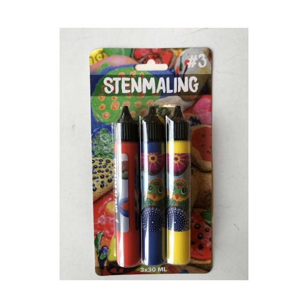 Stenmaling, 3x30 ml, rd-mrkebl-gul