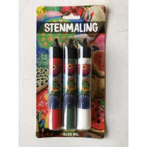 Stenmaling, 3x30 ml, rd-mrkegrn-hvid