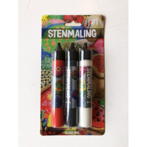 Stenmaling, 3x30 ml, rd-sort-hvid