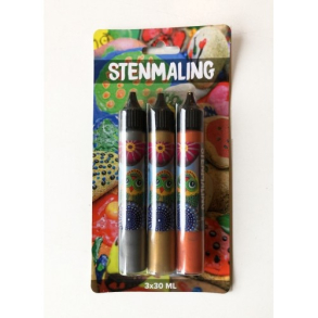 Stenmaling, 3x30 ml, slv-guld-bronze