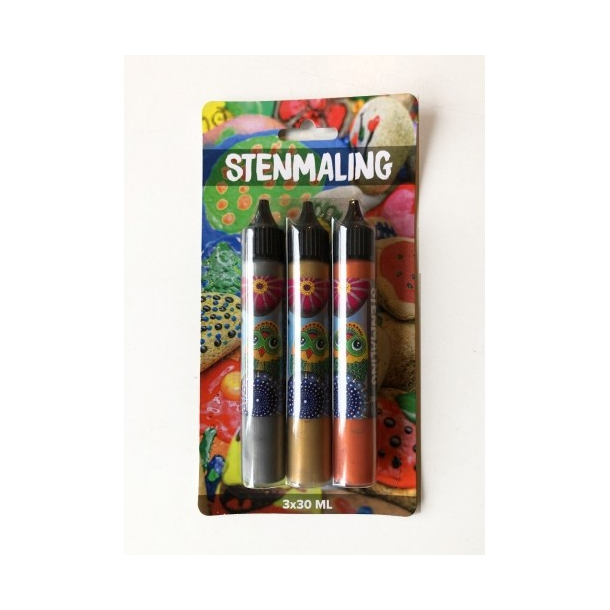 Stenmaling, 3x30 ml, slv-guld-bronze