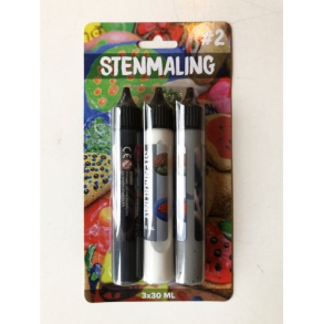 Stenmaling, 3x30 ml, sort-hvid-gr