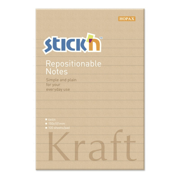 Stick'n selvklbende notesblok 150x101mm - Kraft