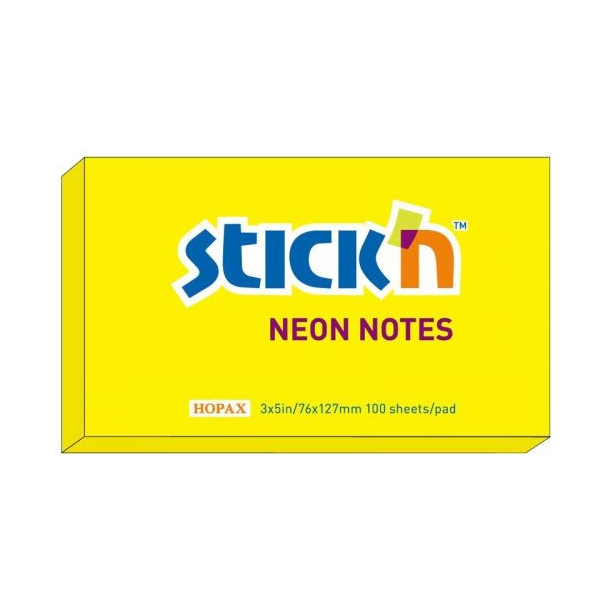 Stick'n selvklbende notesblok 76x127mm, gul