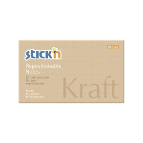 Stick'n selvklbende notesblok 76x127mm - Kraft