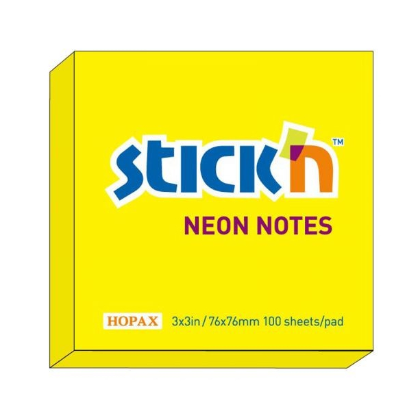 Stick'n selvklbende notesblok 76x76mm, gul