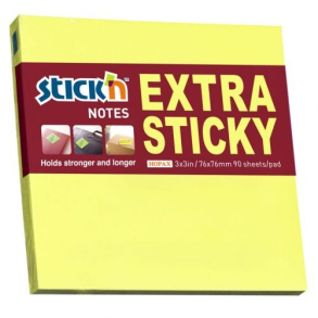 Stick'n selvklbende notesblok, ekstra sticky, 76x76mm, gul