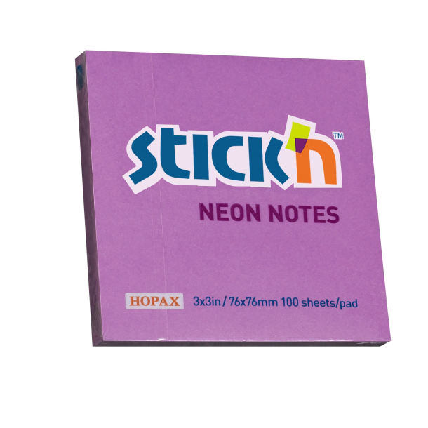 Stick'n selvklbende notesblok 76x76mm, lilla