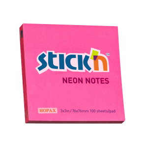 Stick'n selvklbende notesblok 76x76mm, pink