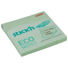Stick'n selvklbende notesblok eco 76x76mm, lysegrn