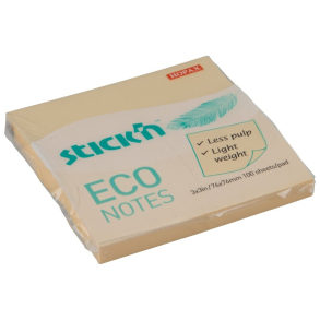 Stick'n selvklbende notesblok eco 76x76mm, lysegul