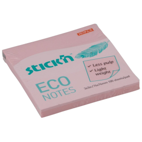 Stick'n selvklbende notesblok eco 76x76mm, lyserd