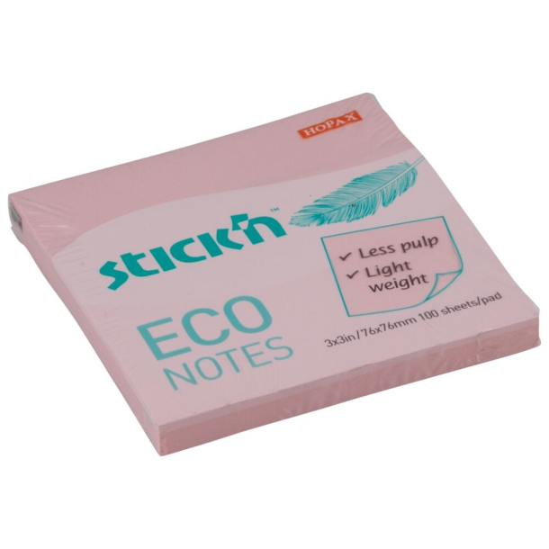 Stick'n selvklbende notesblok eco 76x76mm, lyserd