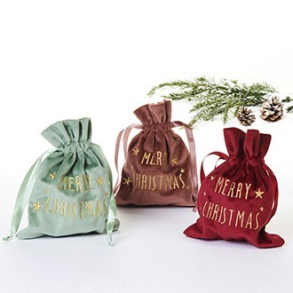 Stofpose, velour, ‘Merry Christmas’, 20cm