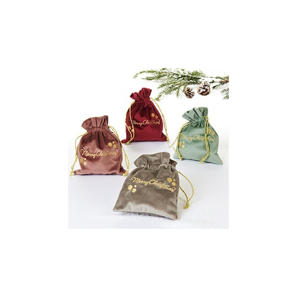 Stofpose, velour, &lsquo;Merry Christmas&rsquo;