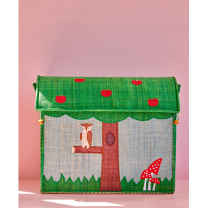 Stor Raffia Opbevaringshus - Bl - Happy Forest Print
