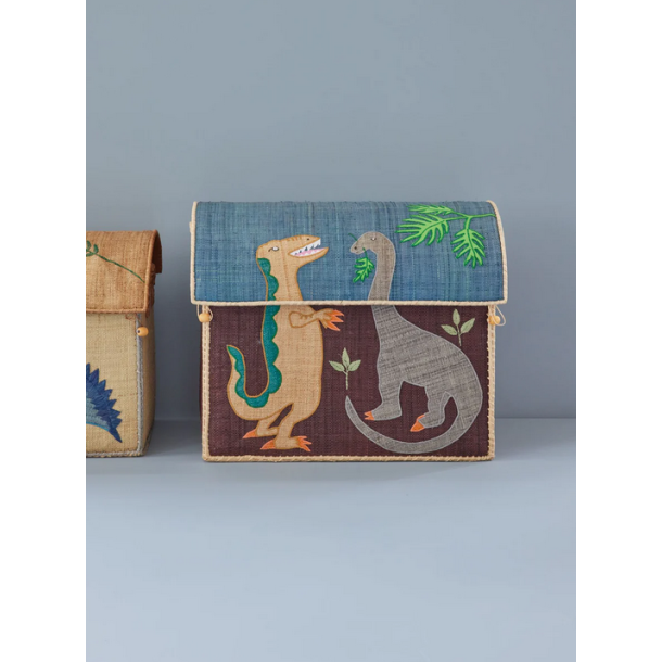Stor Raffia Opbevaringshus - Multifarvet - Dinosaur Print 