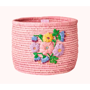 Stor Rund Raffia Kurv - Lyserd 