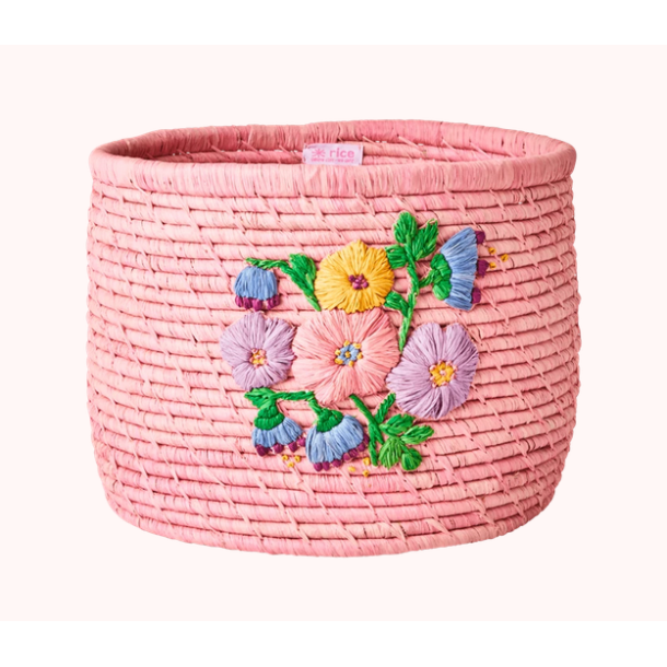 Stor Rund Raffia Kurv - Lyserd 