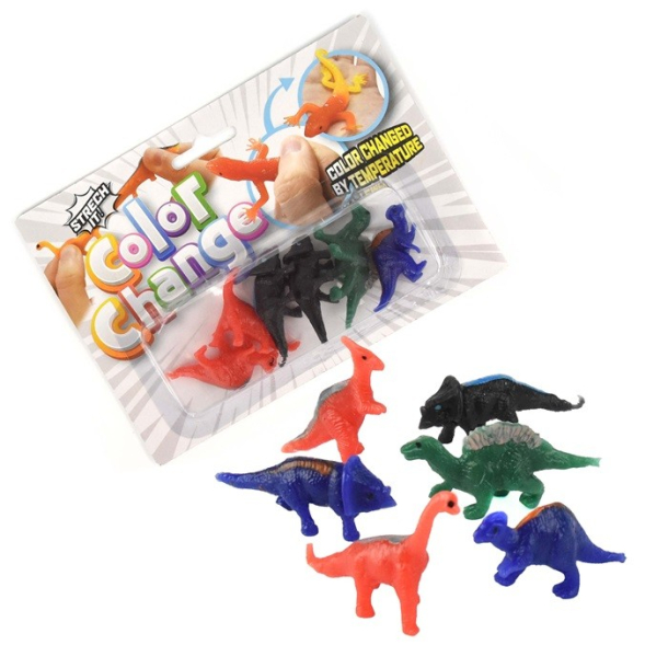 Stretch dinosaur, skifter farve, 6 stk. 