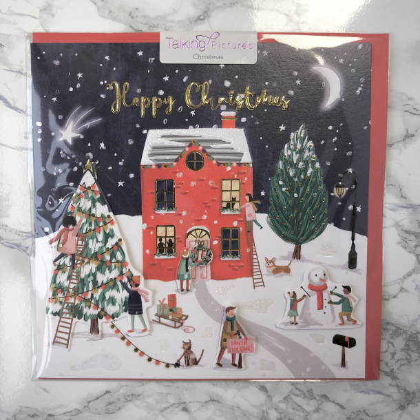 Talking Pictures Christmas, Julekort, Happy Christmas, Rdt hus