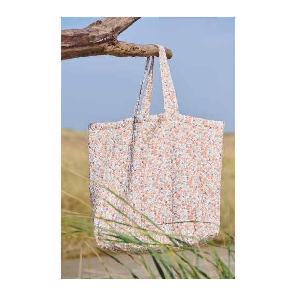 Taske quiltet med orange og bl blomster