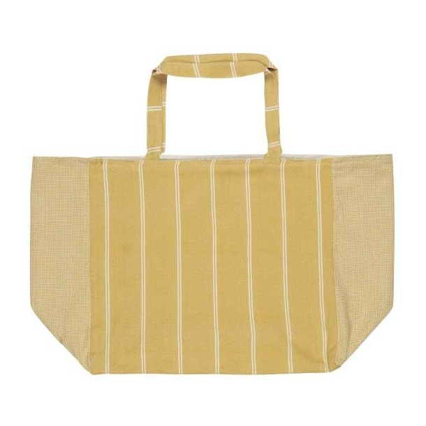 Taske vendbar, mustard med hvide striber 