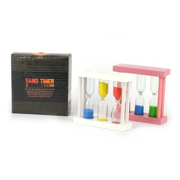 Timeglas med sand, 1, 3 eller 5 min.