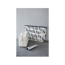 Toilettaske, firkantet, vaskbarpapir, hvid/sort/guld, mellem