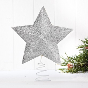 Topstjerne, karton, slv, med glimmer – 26 cm