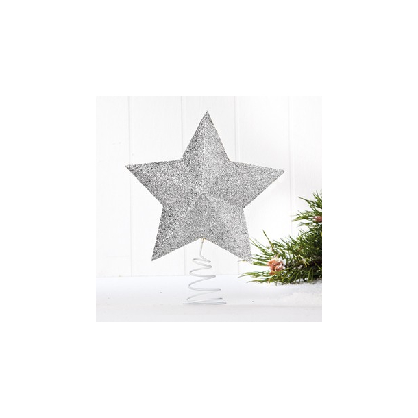 Topstjerne, karton, slv, med glimmer &ndash; 26 cm