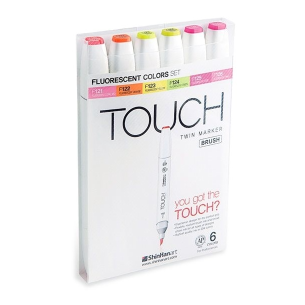 Touch BRUSH marker st med 6 stk., FLUORESCENT COLOURS