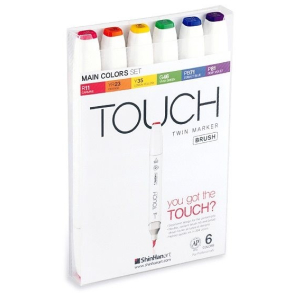 Touch BRUSH marker st med 6 stk., MAIN COLOURS
