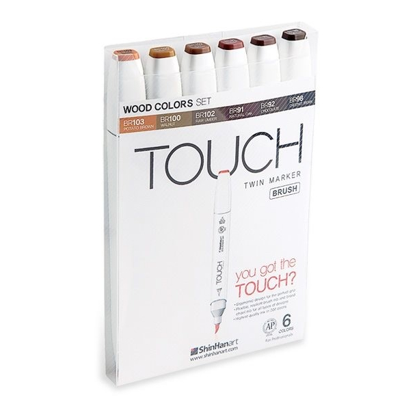 Touch BRUSH marker st med 6 stk., WOOD COLOURS