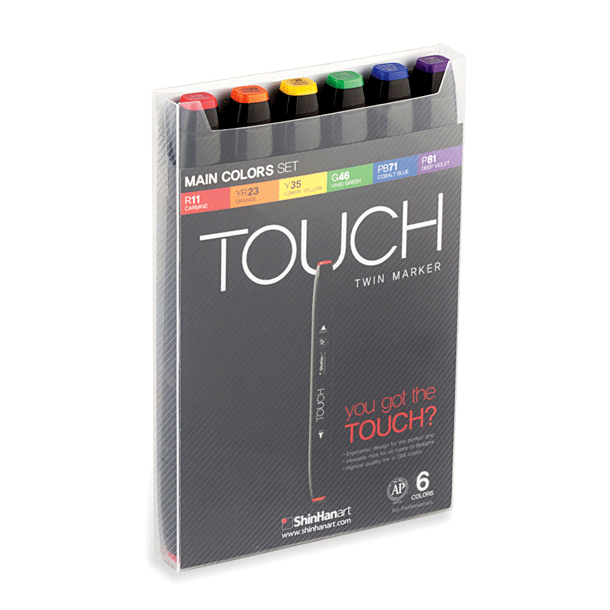 Touch TWIN marker st med 6 stk., MAIN COLOURS