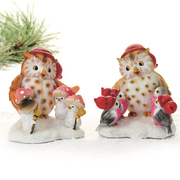 Ugle med unger, 10x12 cm